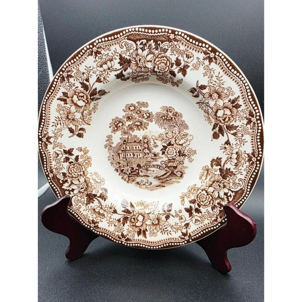 Vintage Royal Staffordshire Tonquin Dinnerware 2 Soup Bowls Clarice Cliff Brown